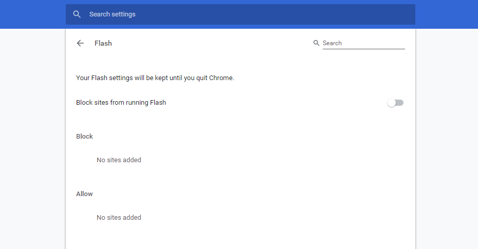 Chrome settings content